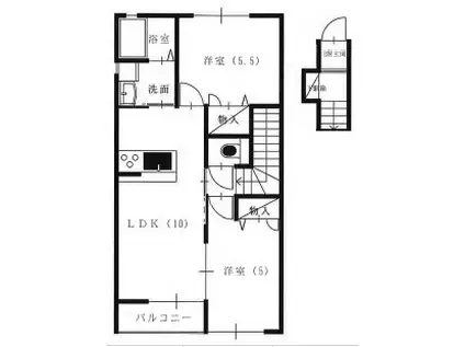カーサ・パーチェ 北棟(2LDK/2階)の間取り写真