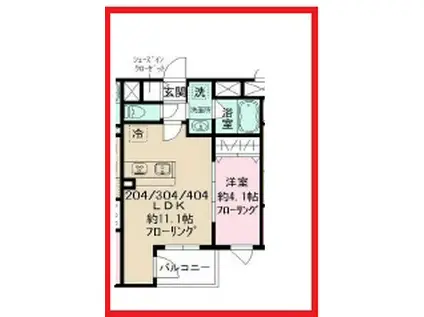 グーテヴォーヌング北千住(1LDK/4階)の間取り写真