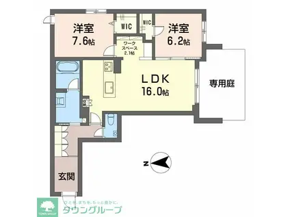 カーサ グリシーナ 北原(2LDK/1階)の間取り写真