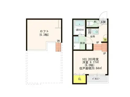 SUN MARIEI(1K/2階)の間取り写真