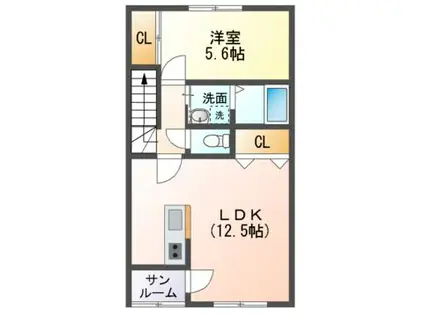 クレアージュ江陽(1LDK/2階)の間取り写真