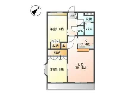 ラ・プルメリア(2LDK/2階)の間取り写真