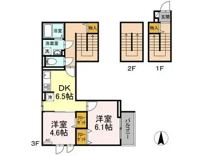 エクセリア滝野川(2DK/3階)の間取り写真
