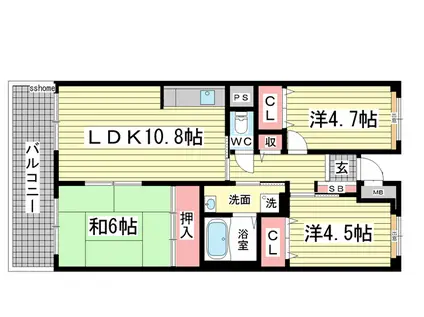 灘の浜高層 5号棟(3LDK/6階)の間取り写真