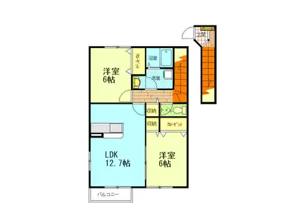 カーサ・ビエント B棟(2LDK/2階)の間取り写真