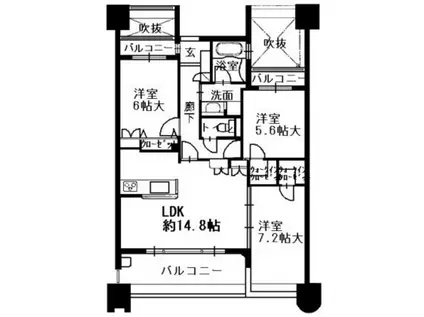 サングレート薬院駅ロイヤルウィン(3LDK/13階)の間取り写真