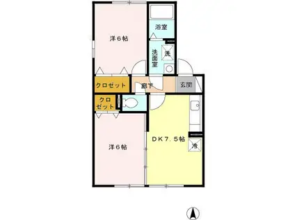 チェリーコートS A棟(2DK/1階)の間取り写真