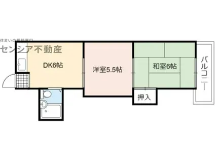 鶴見サンマンション(2DK/3階)の間取り写真