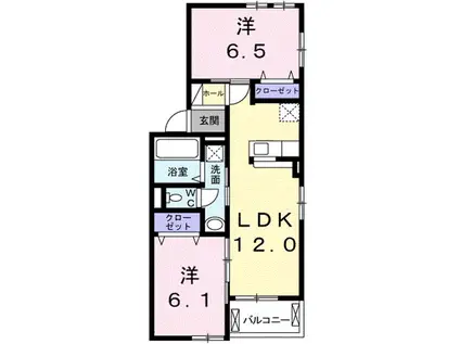 リヴィエール・コート I(2LDK/2階)の間取り写真