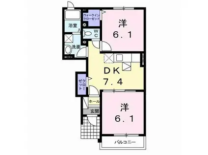 ベルコリーヌ(2DK/1階)の間取り写真
