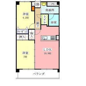 ホワイトドエル道徳(2LDK/6階)の間取り写真