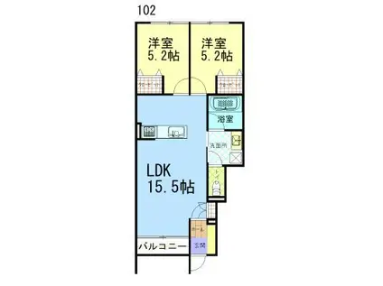 ロシャット木場(2LDK/1階)の間取り写真