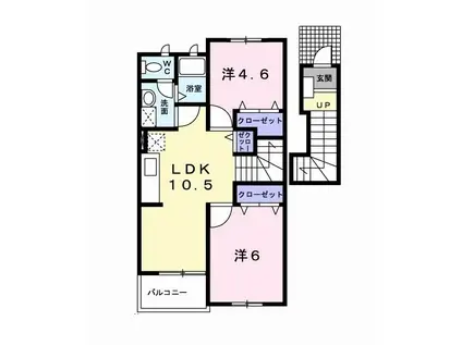 プラシード上ノ山 A(2LDK/2階)の間取り写真