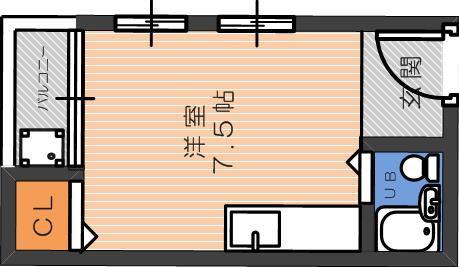 ブルーランス(ワンルーム/2階)の間取り写真