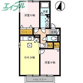 ストークシャトルB棟(2DK/1階)の間取り写真