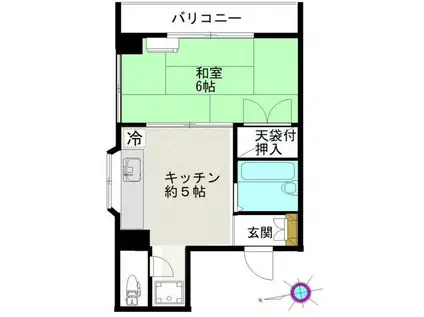 ジェネスナカツ(1DK/2階)の間取り写真