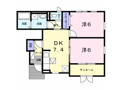 リヴァーストーン(2DK/1階)の間取り写真