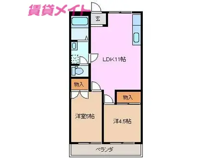 ブリューレ亀山(2LDK/2階)の間取り写真