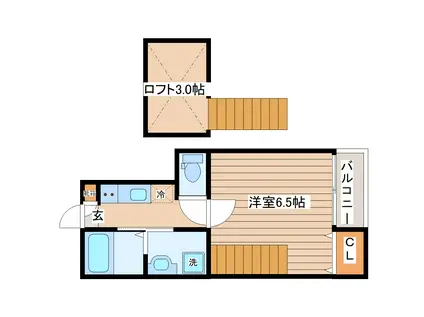 アスコット東長町(1K/1階)の間取り写真
