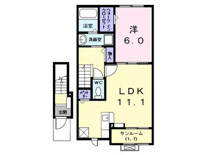 カンファタブルKII(1LDK/2階)の間取り写真