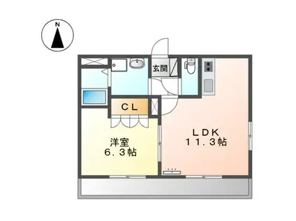 サクセス(1LDK/2階)の間取り写真