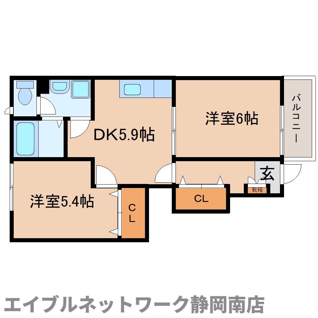 リュシオル(2DK/1階)の間取り写真