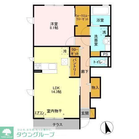 サニーウェル B(1LDK/1階)の間取り写真
