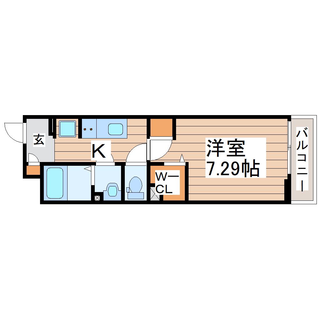 SANA長町北(1K/2階)の間取り写真