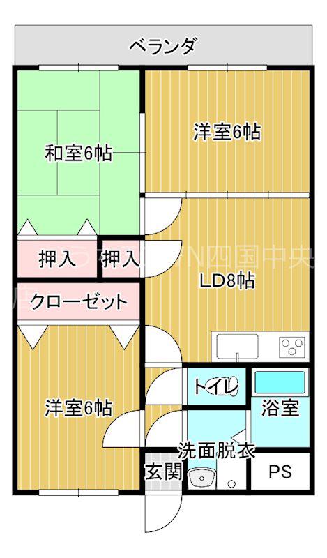 サンモール壱番館(2LDK/3階)の間取り写真