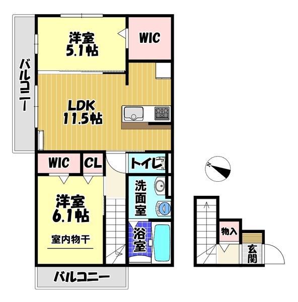 D-ROOM K・M金剛(1LDK/2階)の間取り写真