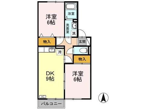 ロイヤルタウン寺町 参番館(2DK/1階)の間取り写真