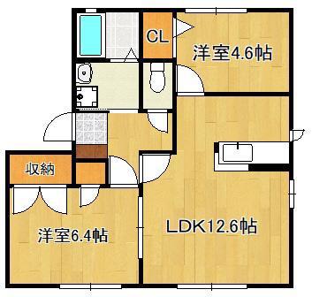 プレジール アン F棟(2LDK/2階)の間取り写真