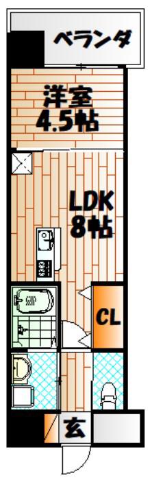 アクシオ三萩野II(1LDK/7階)の間取り写真