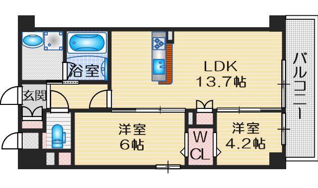 トリニティ豊中本町(2LDK/4階)の間取り写真