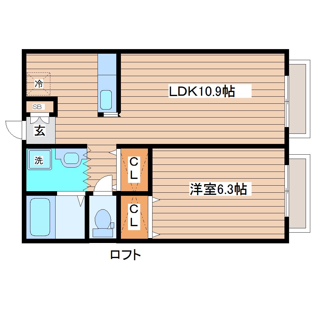 メゾンルノール(1LDK/2階)の間取り写真