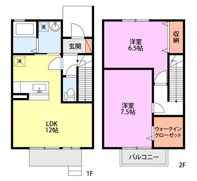 ローズコート B棟(2LDK/1階)の間取り写真
