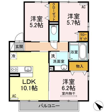 セジュール・アイⅡ A棟(3LDK/2階)の間取り写真