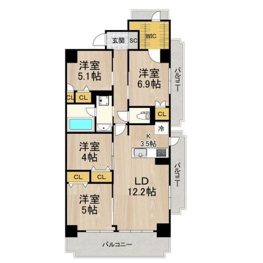 インプルーブ天満大手通(4LDK/8階)の間取り写真