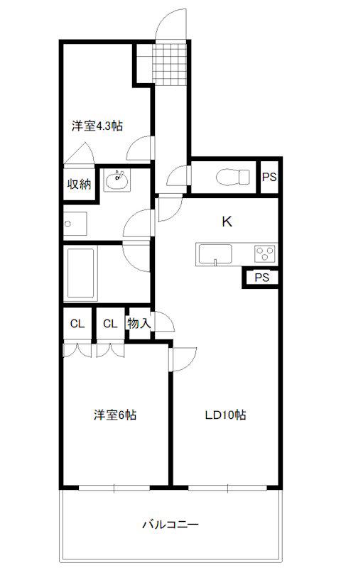 プラウド府中セントラル(2LDK/4階)の間取り写真