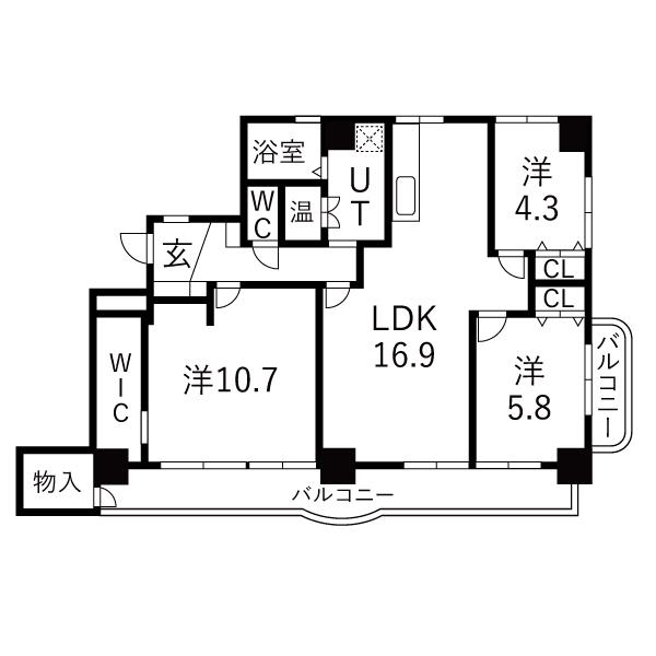 花京院マンション(3LDK/9階)の間取り写真
