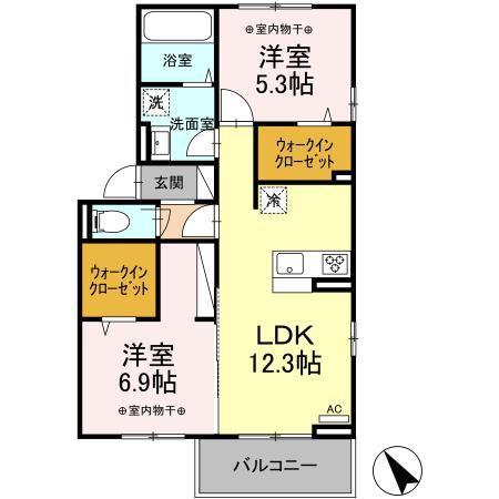 アーバンゲートV(2LDK/2階)の間取り写真