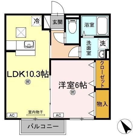 ハミングバード B棟(1LDK/1階)の間取り写真