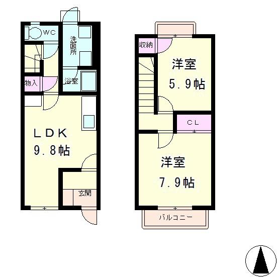 BRANCHE北野A(2LDK/1階)の間取り写真
