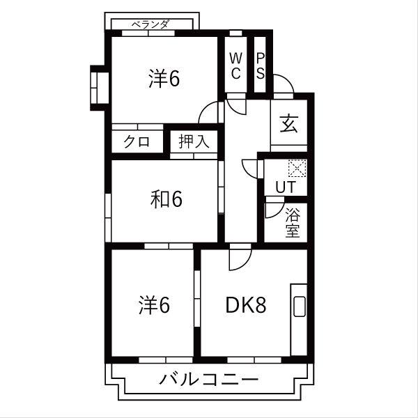 メモアール中花(3DK/3階)の間取り写真