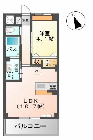 ヴェールムース南安長(1LDK/1階)の間取り写真