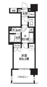 ライオンズシティ白金高輪(1K/6階)の間取り写真