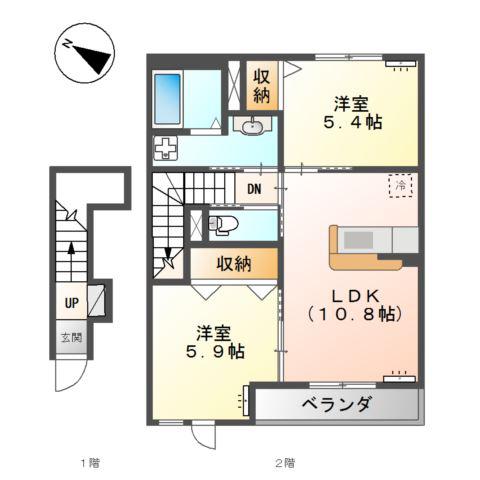 グランジェロ(2LDK/2階)の間取り写真
