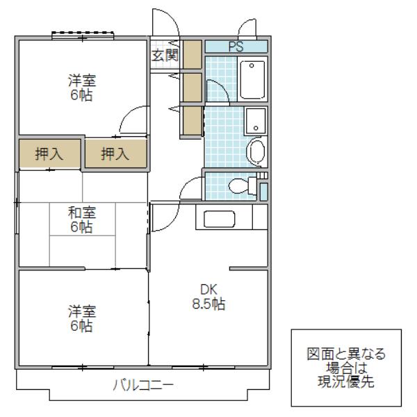 ヴィラヒラモト(3DK/2階)の間取り写真