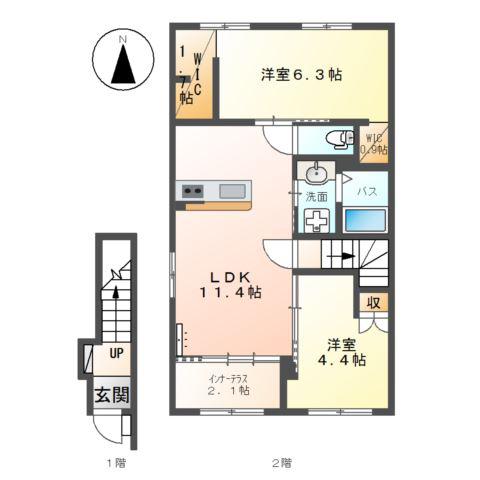 グルーヴィII(2LDK/2階)の間取り写真