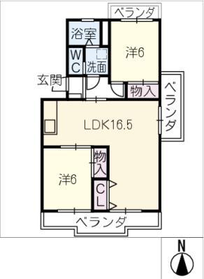 堤コーポ(2LDK/4階)の間取り写真